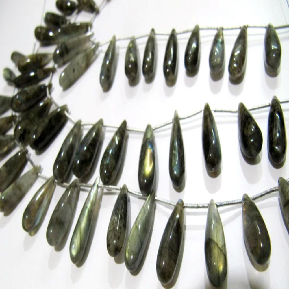 Natural Labradorite Long Tear Drop Plain Smooth Beads Size Approximately 1 inch Long Strand 8 inches Grey Color Stone Beads 