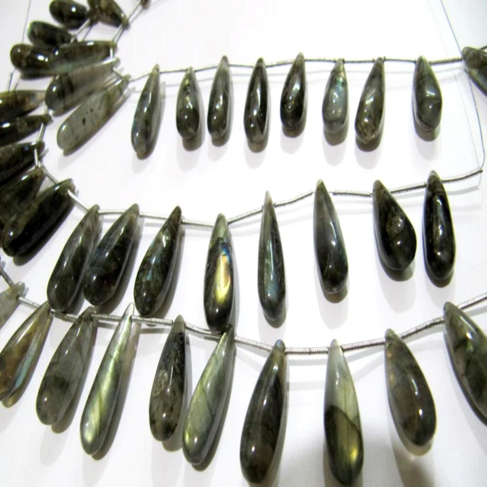Natural Labradorite Long Tear Drop Plain Smooth Beads Size Approximately 1 inch Long Strand 8 inches Grey Color Stone Beads 