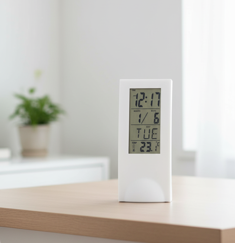 Transparent Vertical Digital Table Clock With Temperature & Calendar Display - Dimension (l*w*h): 15 X 4 X 23  Centimeter (cm)