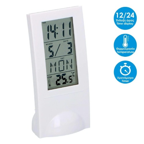 Transparent Vertical Digital Table Clock with Temperature & Calendar Display