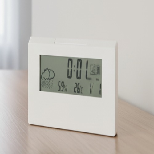 Horizontal Digital Desk Clock With Temperature, Alarm Clock & Weather Display - Color: White