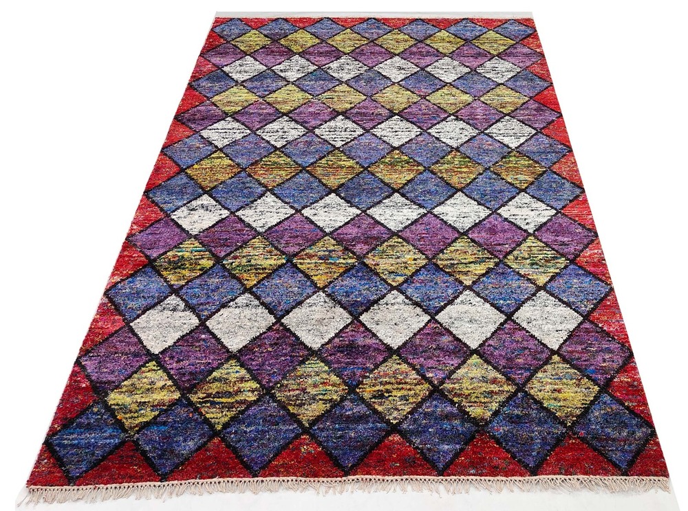 Multicolor Hand Knotted Recycled Sari Silk Carpet