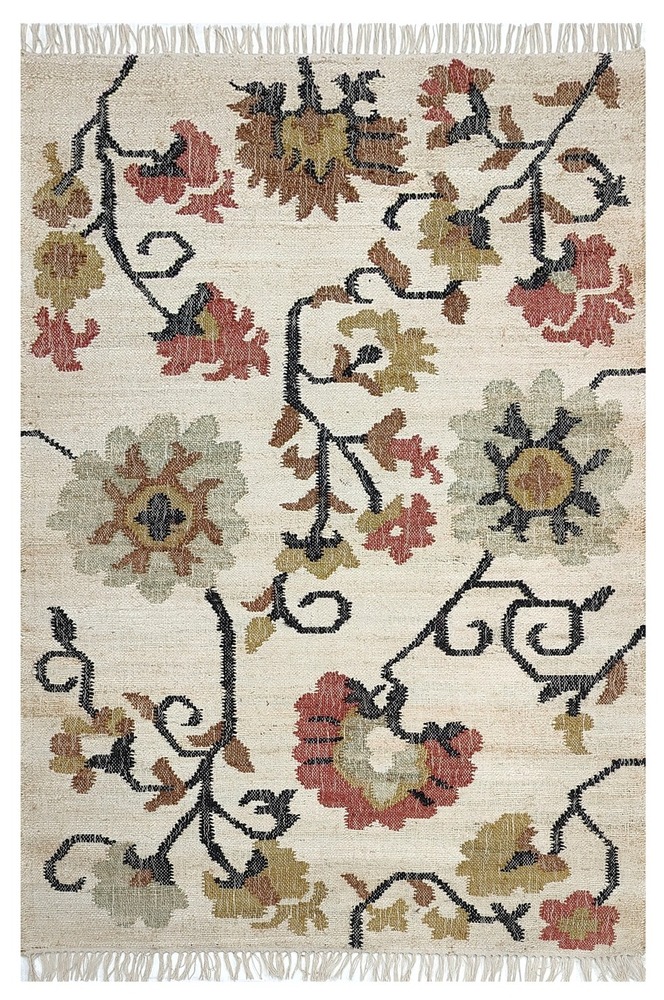 Floral Design Hand Woven Jute Punja Kilim Rug