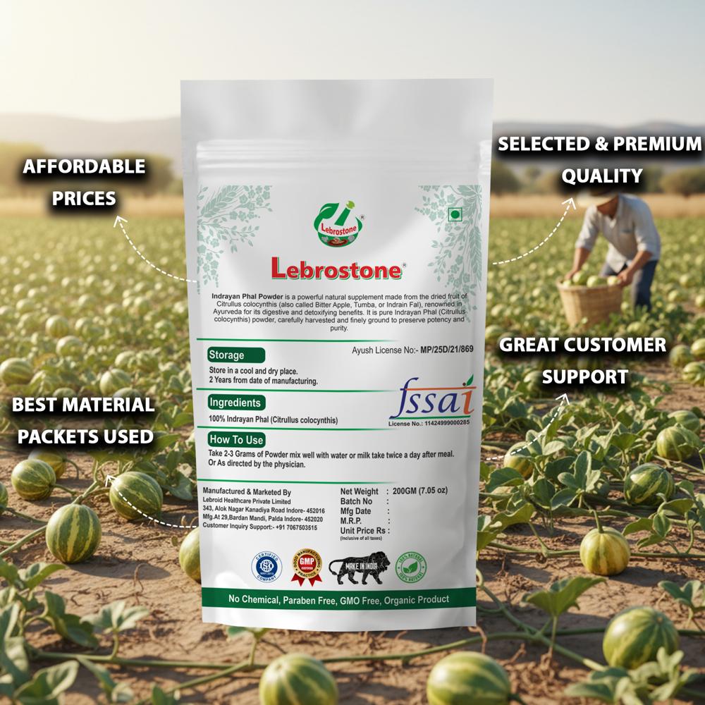 Lebrostone Premium Indrayan Phal Powder  Skin Health, Detox & Respiratory Support(200g)