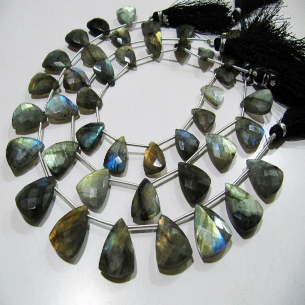 Natural Labradorite Blue Flashy Trillion Shape Briolette Faceted Beads Size 16-18 mm Strand 9 Inches Long Jewelry Making Beads