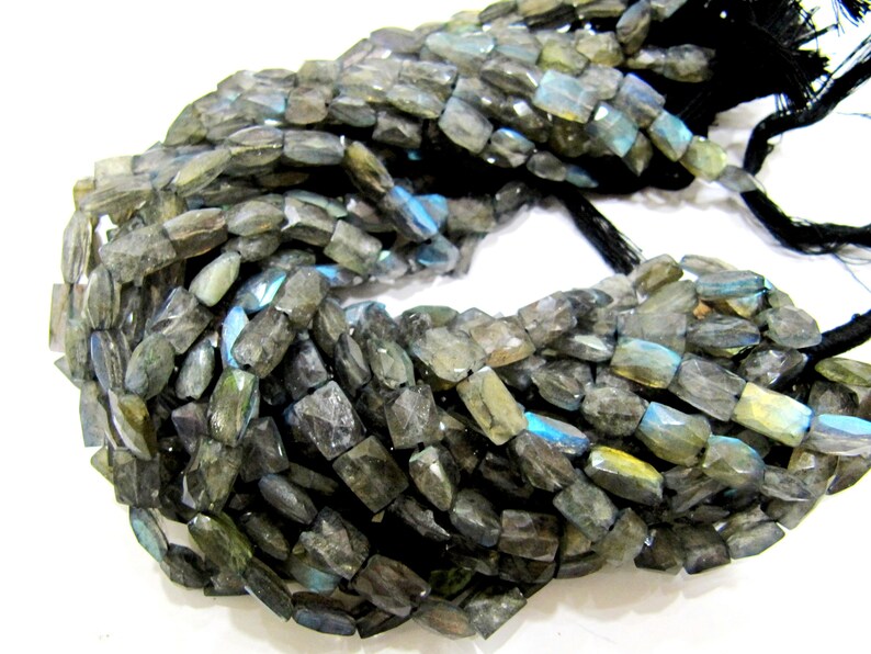 Natural Blue Flashy Labradorite Beads Size 6X8mm Strand 10 inches long Rectangle Cushion Shape Beads