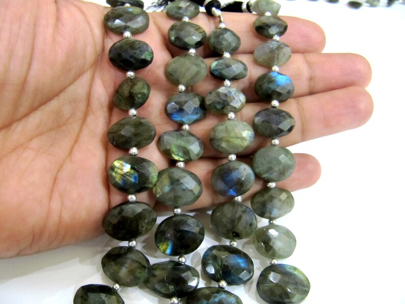 Natural Blue Flashy Labradorite Oval Faceted Beads 10x13mm to 13x18mm Genuine Black Rainbow Beads Strand 9 inches Long