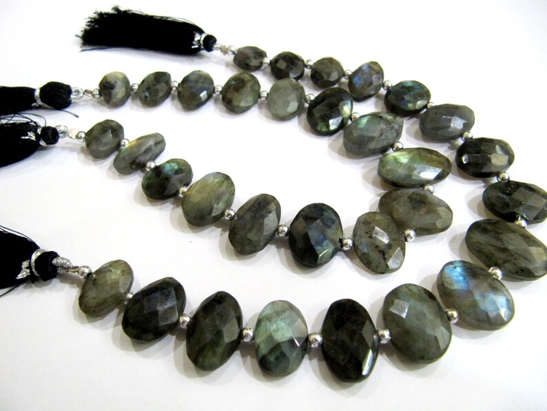 Natural Blue Flashy Labradorite Oval Faceted Beads 10x13mm to 13x18mm Genuine Black Rainbow Beads Strand 9 inches Long