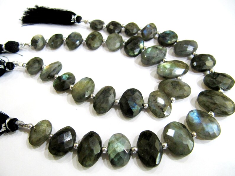 Natural Blue Flashy Labradorite Oval Faceted Beads 10x13mm to 13x18mm Genuine Black Rainbow Beads Strand 9 inches Long