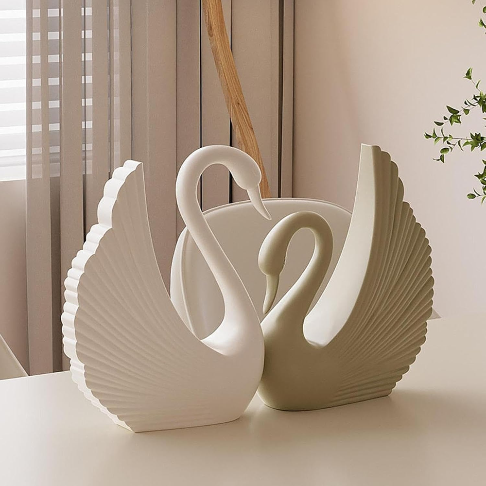 Elegant Modern Swan Couple Resin Statuettes