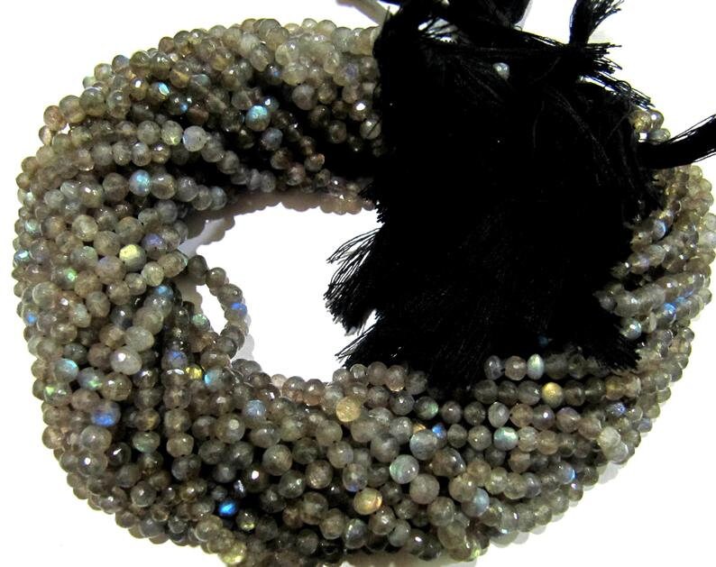 Natural Labradorite Round Faceted 3 to 5mm Beads Blue Flashy Strands 13 inch Long Top Quality Black Rainbow Jewelry making Beads CHOOSE SIZE