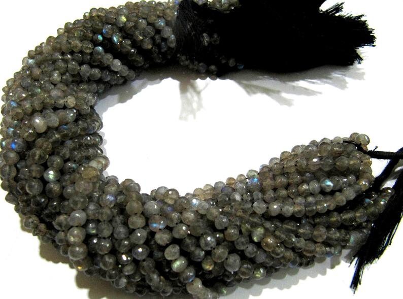 Natural Labradorite Round Faceted 3 to 5mm Beads Blue Flashy Strands 13 inch Long Top Quality Black Rainbow Jewelry making Beads CHOOSE SIZE