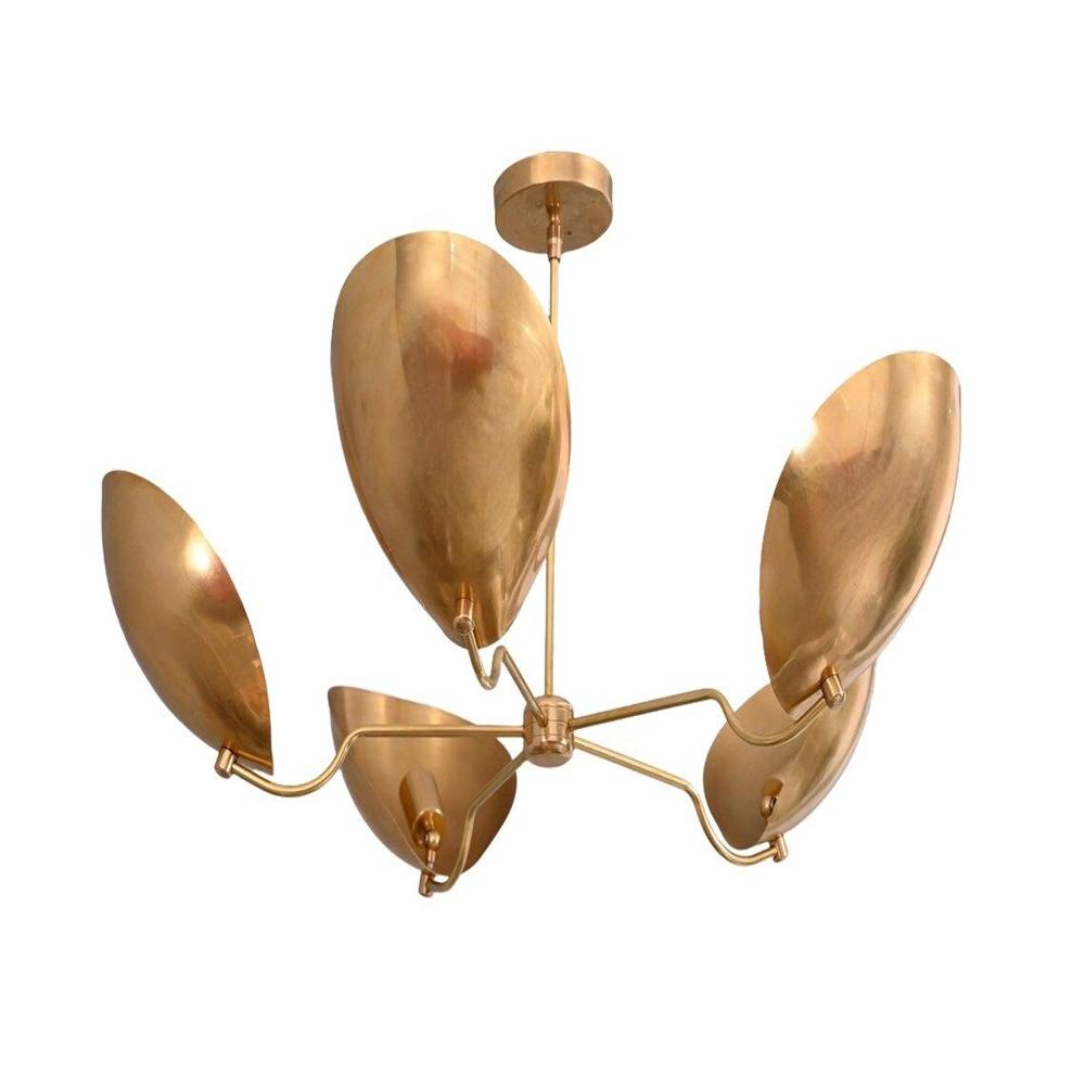 5 Light Curved Dome Style Raw Brass Chandelier Light Fixture