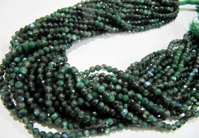 Natural Green Labradorite Round Faceted 4mm Beads Strands 13 inch Long Top Quality Jewelry making Gemstone Beads