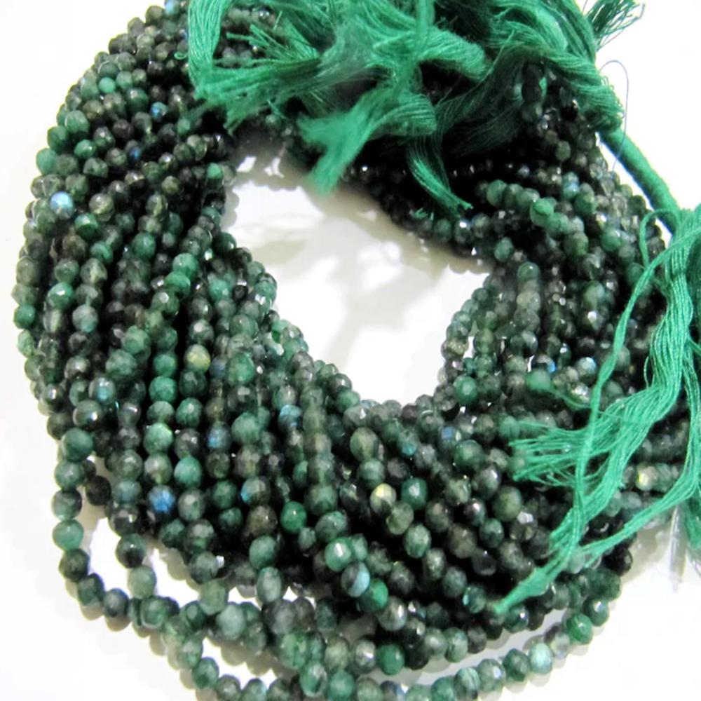 Natural Green Labradorite Round Faceted 4mm Beads Strands 13 inch Long Top Quality Jewelry making Gemstone Beads