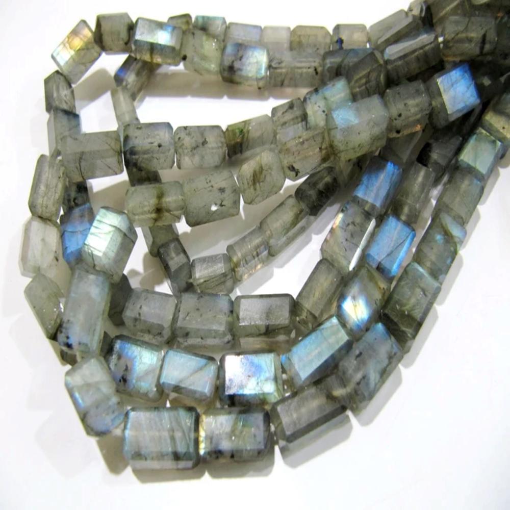 Natural Labradorite Blue Flashy Beads Laser Cut Long Box Beads Size 7x12mm to 8x14mm Strand 10 inch long/ Rectangle Cube Shape Beads