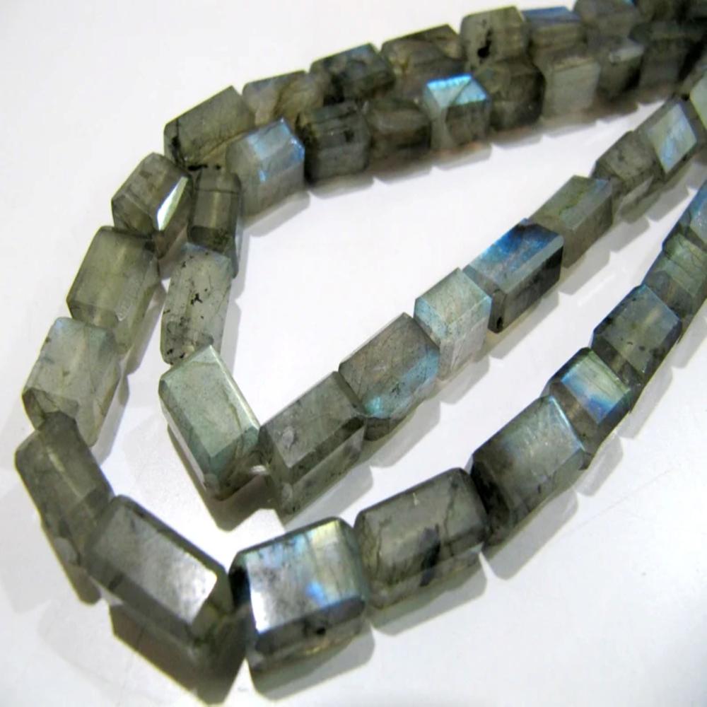 Natural Labradorite Blue Flashy Beads Laser Cut Long Box Beads Size 7x12mm to 8x14mm Strand 10 inch long/ Rectangle Cube Shape Beads