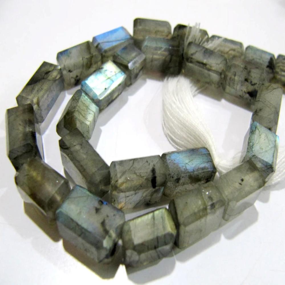Natural Labradorite Blue Flashy Beads Laser Cut Long Box Beads Size 7x12mm to 8x14mm Strand 10 inch long/ Rectangle Cube Shape Beads