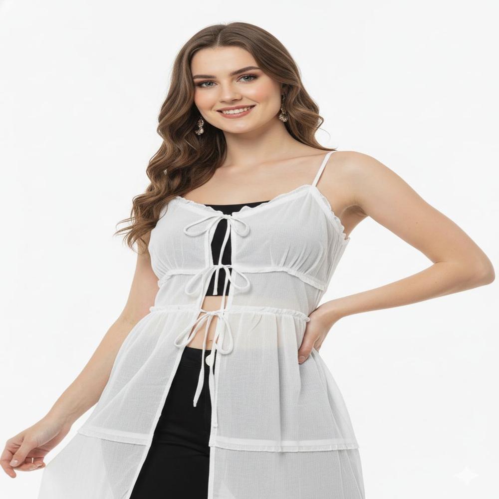 Export Surplus Womens  White Long Sheer Shrug