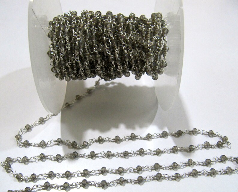 Labradorite Wire Wrapped Beaded Chain 3-4 mm Size Rondelle Faceted Hydro Quartz Beaded Rosary Chain