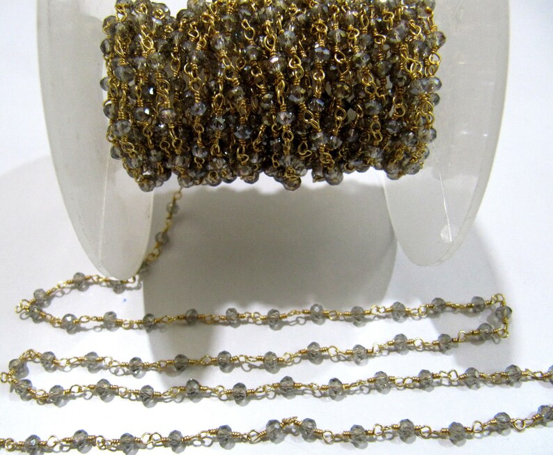 Labradorite Wire Wrapped Beaded Chain 3-4 mm Size Rondelle Faceted Hydro Quartz Beaded Rosary Chain