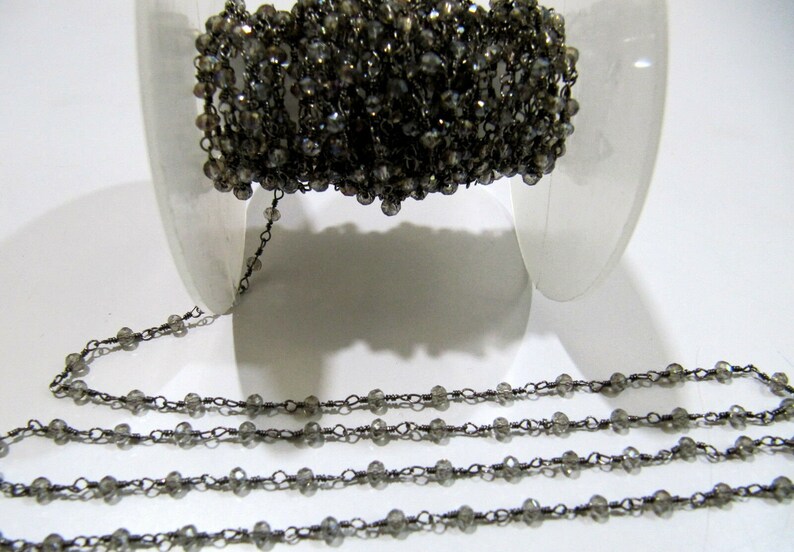 Labradorite Wire Wrapped Beaded Chain 3-4 mm Size Rondelle Faceted Hydro Quartz Beaded Rosary Chain