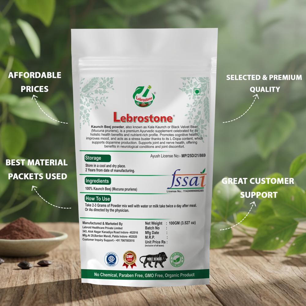 Lebrostone Herbal Kaunch Beej Black Powder Natural Strength & Reproductive Support(100g)