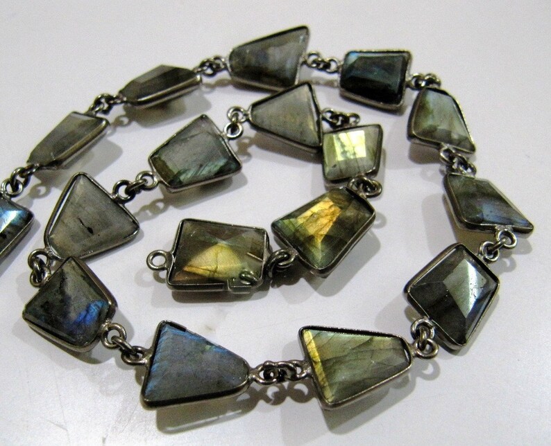 Natural Labradorite Free Shape Briolette Bezel Connector Chain 12-13mm Sold per FOOT Blue Flashy Gemstones Handmade chain