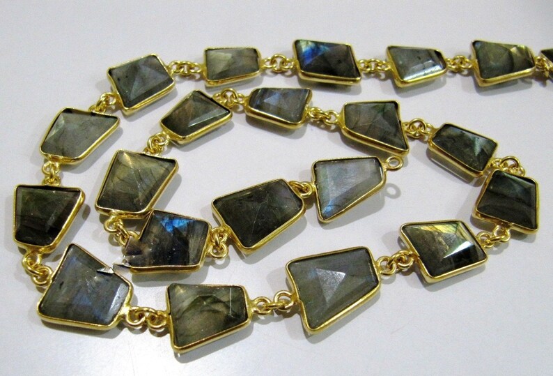 Natural Labradorite Free Shape Briolette Bezel Connector Chain 12-13mm Sold per FOOT Blue Flashy Gemstones Handmade chain