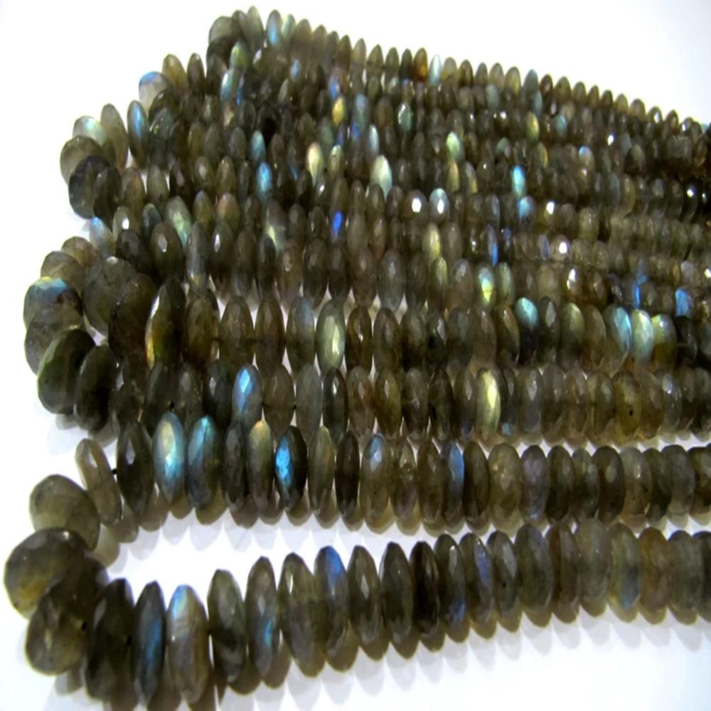 Natural Labradorite Rondelle Faceted German Cut 7 to 13mm Size Graduated Beads Strand 8 Inches Long
