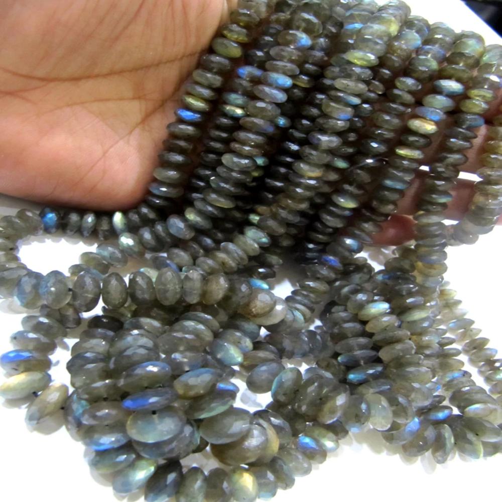 Natural Labradorite Rondelle Faceted German Cut 7 to 13mm Size Graduated Beads Strand 8 Inches Long