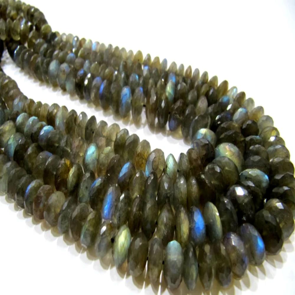 Natural Labradorite Rondelle Faceted German Cut 7 to 13mm Size Graduated Beads Strand 8 Inches Long