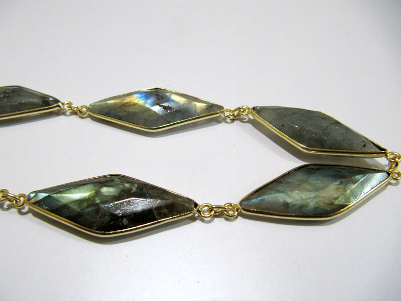 Natural Labradorite Marquise Fancy Shape Size 14x34mm Laser Cut Briolette Connector Chain Gold/Silver/Black/Rose Gold Plated Sold Per Foot