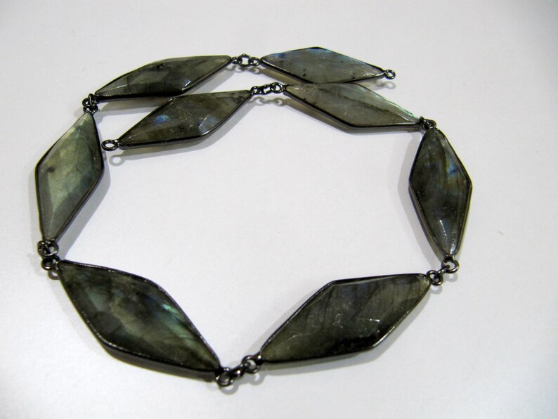 Natural Labradorite Marquise Fancy Shape Size 14x34mm Laser Cut Briolette Connector Chain Gold/Silver/Black/Rose Gold Plated Sold Per Foot