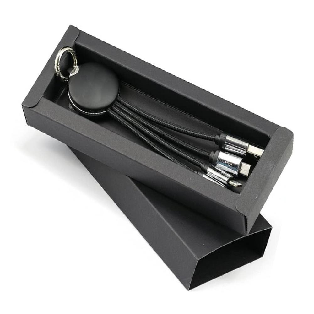 3-in-1 Nylon Braided Multi-Charging USB Cord with Anti-Tangle Short Lead and Metal Keychain Ring