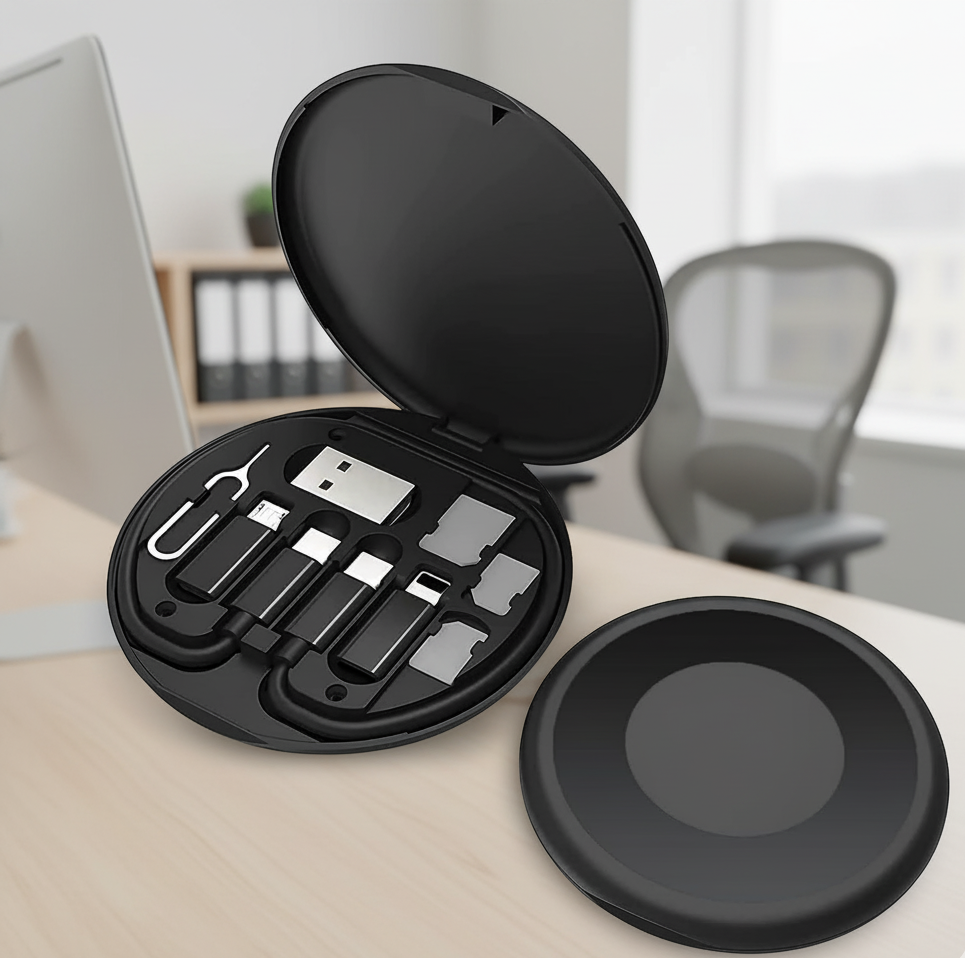 Multi-Functional Digital Gadget Storage Box with 60W Type-C Cable, USB Adapters and SIM Ejector Pin