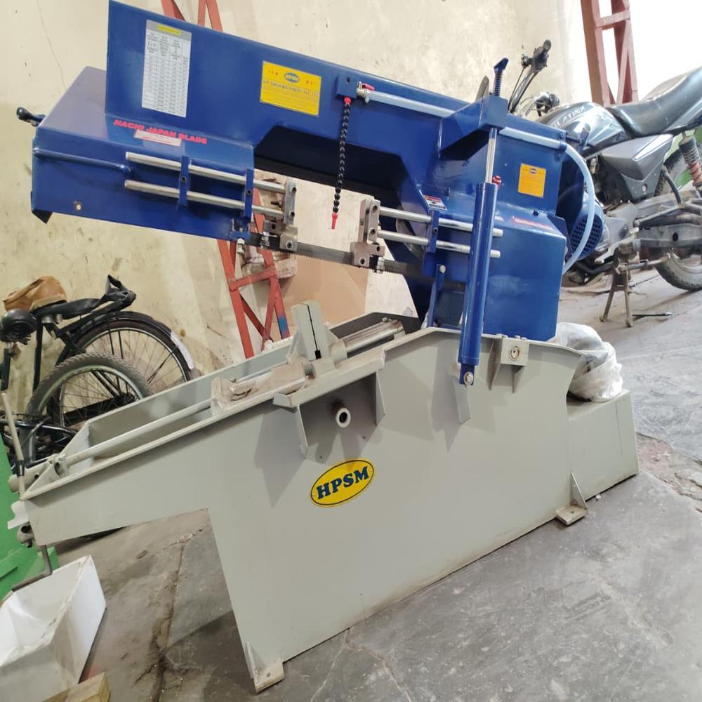 Band Saw Machine - Metal, 200mm Cutting Capacity, Black And Grey Color | Semi-automatic, Hydraulic Power Source, Painted Surface Treatment, Industrial Application, Warranty Included