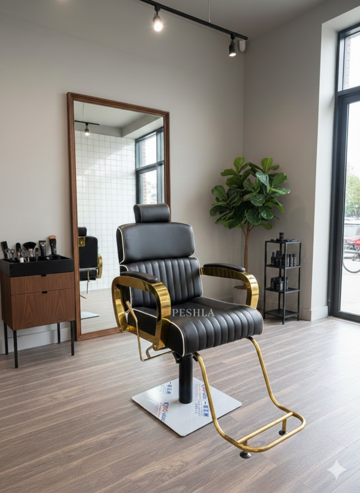 SALON CHAIR NEW BLACK GOLD B-7401