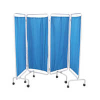 Me-1133 Four Panel Bedside Screen - Mild Steel Frame, 165x60 Cm Panels, White Frame With Blue Or Green Washable Fabric, Foldable With Swivel Casters