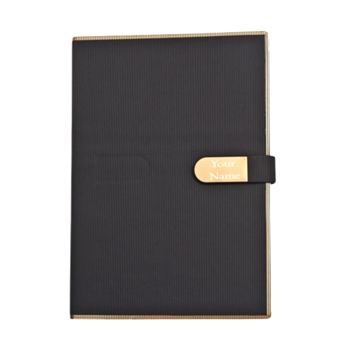 D-207 Golden Border RC Flip Magnet Diary - PU Leather, A5, Golden Borders, Magnetic Closure, 200 Ruled Pages