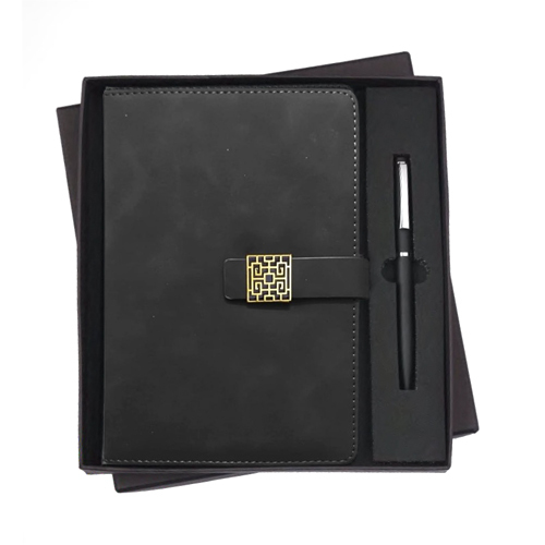 DP-305 RC-2 in 1 Jari Diary Set - Jari Embellished PU Leather, Medium Size, Magnetic Flap Closure | 160 Ruled Pages, Ball Pen with Metal Clip, Customizable Logo