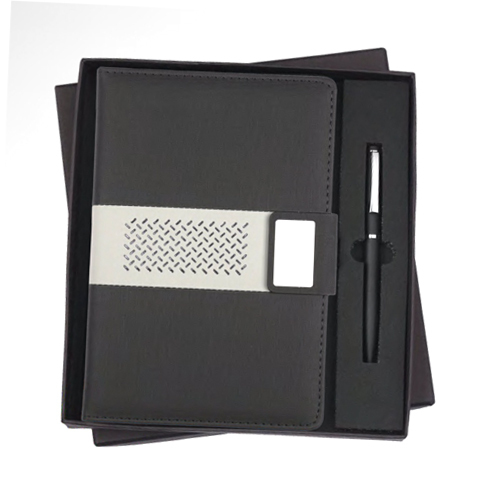 DP-310 RC 2 in 1 Emboss Magnet Diary Set - PU Leather A5, Magnetic Closure, Refillable Ruled Pages, Metal Pen