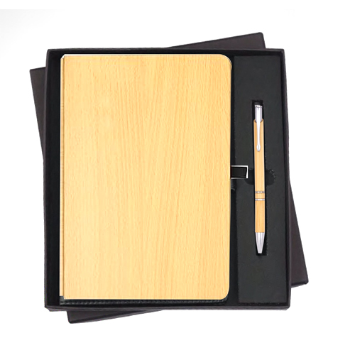 DP-311 RC 2 in 1 Wooden Diary Set - Wood, A5 Size, Brown | Eco-Friendly, Reusable Cover, Magnetic Flap, Customizable Logo