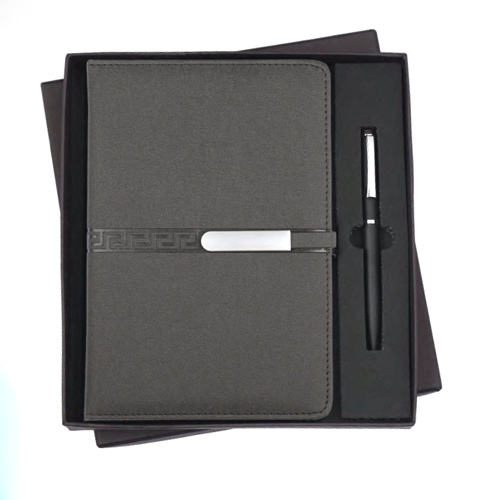 DP-314 RC 2 in 1 Slim Magnet Diary Set - Eco-Conscious PU Leather, A5 21x14 cm, Black-Grey Magnetic Flap, Magnetic Closure, Metal Pen, Card Holder