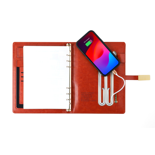 PD-328 RC Powerbank Diary N-RC - PU Leather, A5, Black, 4000mAh Battery | Wireless Charging, Multi-Cable, Magnetic Flap Organizer