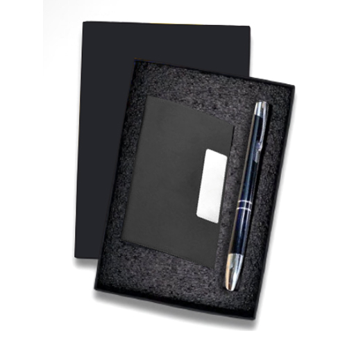 CP-118 RC Cardholder Pen Set - Metal Cardholder 15x7x3 cm Silver, Matte Black Pen | Magnetic Flap, Holds 20 Cards, Customizable Logo