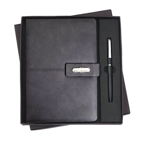 DP-315 RC 2 in 1 Capsule Magnet Diary Set - PU Leather A5, Black & Silver, Neodymium Magnet, Refillable Pen, Elastic Closure