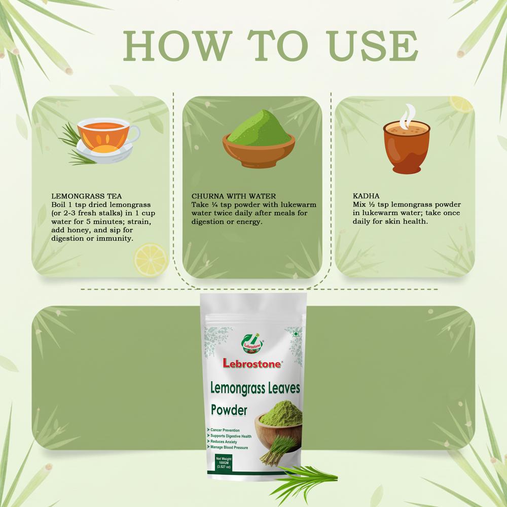 Lebrostone Lemongrass Leaves Powder  Supports Digestion, Immunity & Relief from Cough, Cold, Fever(100g)