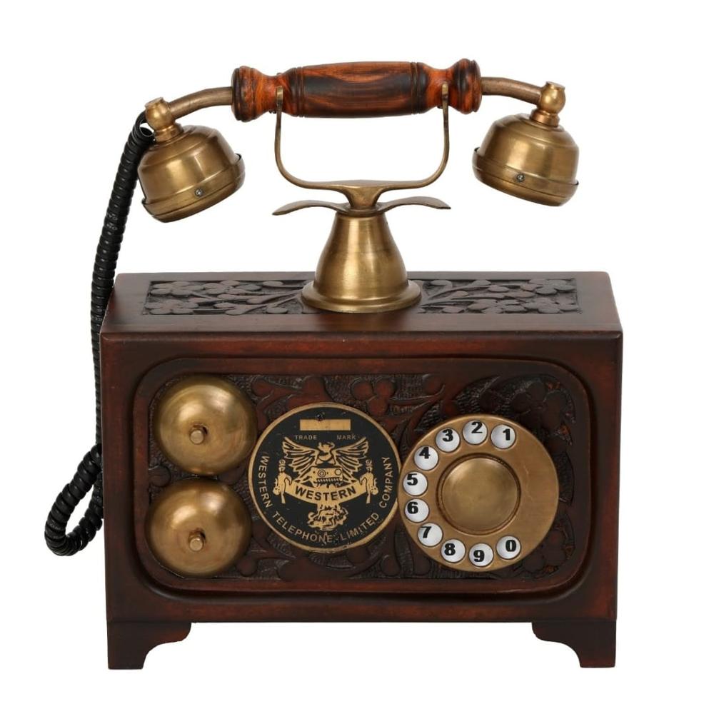 Antique Brass Wooden Dummy Telephone