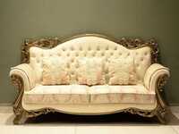 3 Seater Teak Wood Sofa - Color: Brown And Beige (as Shown In Image)